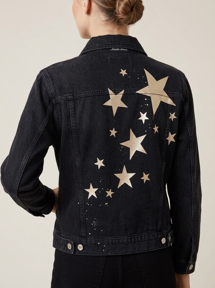 Foil transfer metallic denim jacket manufacturer Pakistan wholesale