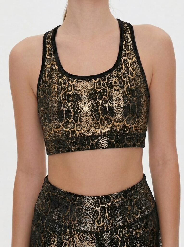 Foil transfer animal print sports bra manufacturer Pakistan wholesale