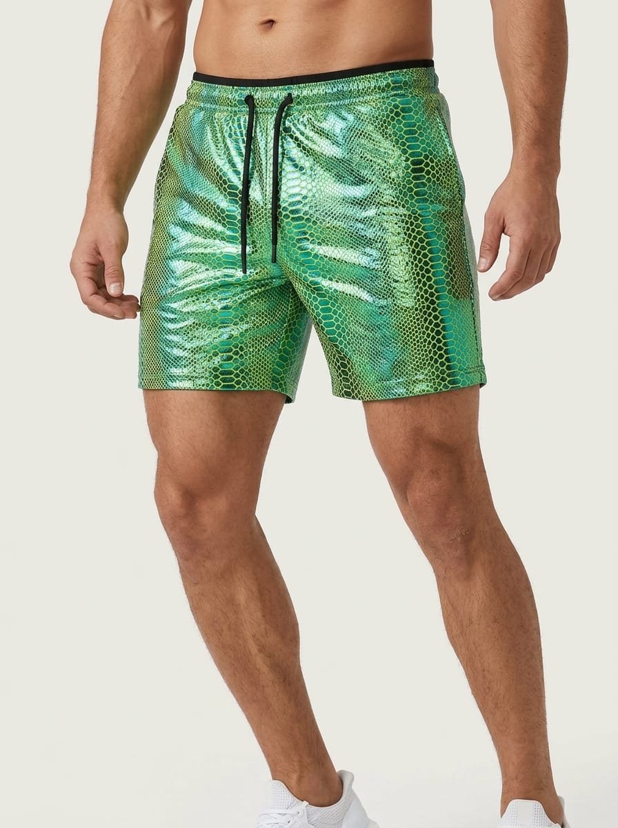 Foil printed sports shorts, customizable prints and finishes, low minimum order quantity, manufactured by A2Z FoilFashion
